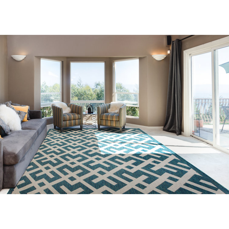 Brayden Studio® Ian Geometric Teal Indoor/Outdoor Area Rug & Reviews